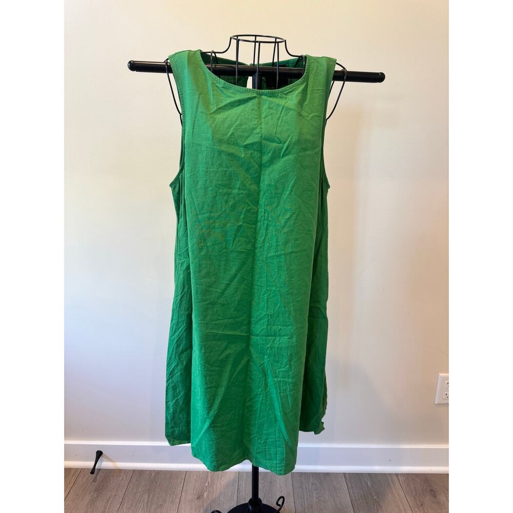 Alex Marie Green Linen Blend Dress Womens 8 Sleeveless Shift Pockets